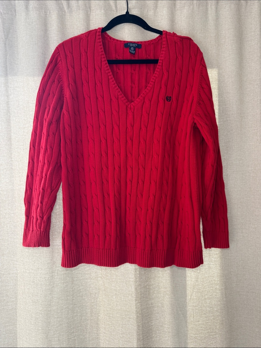 Chaps Women's Classic Red Cable V-Neck Preppy Sweater Size 3X Plus Size